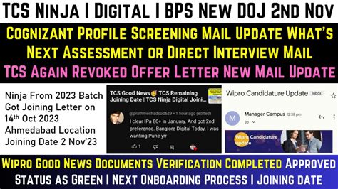 Tcs Ninja Digital Bps New Joining Date Tcs Offer Letter Revoked Wipro