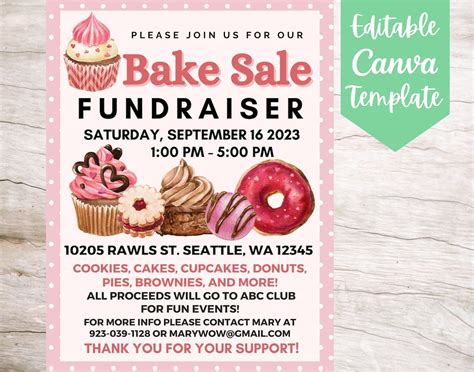 Editable And Printable Bake Sale Fundraiser Flyer Template Instant Download Fall Bake Sale