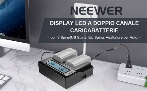 Neewer Caricabatterie Doppio Con Display LCD 3 Plug Spina USA