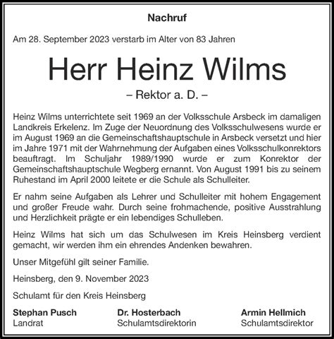 Traueranzeigen Von Heinz Wilms Aachen Gedenkt