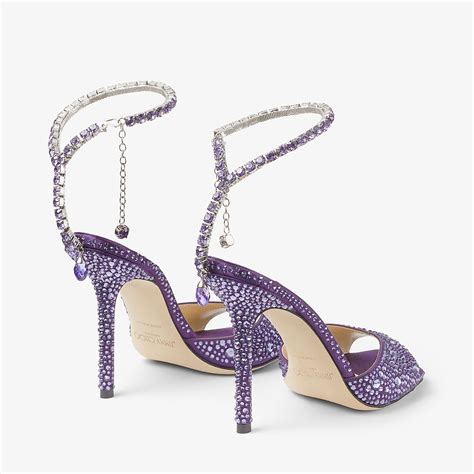 Saeda Sandal 100 Cassis Satin Sandals With Crystal Embellishment