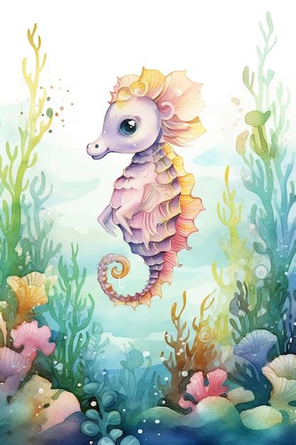 Premium AI Image | a little mermaid under the sea with a seahorse.