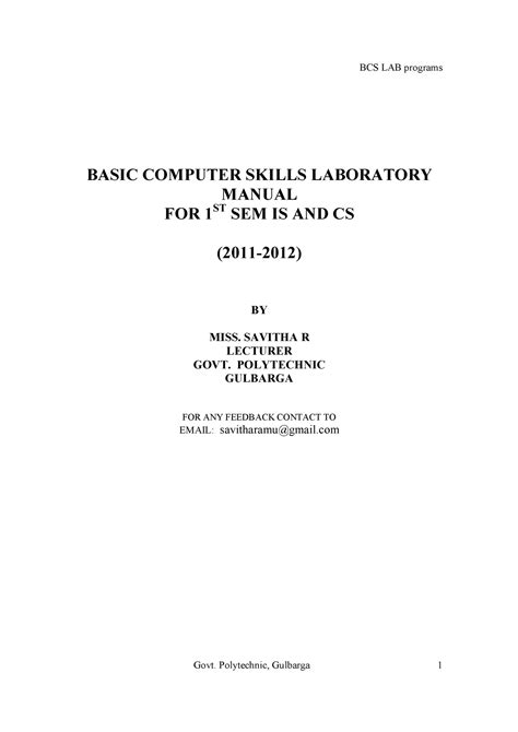 Bcs Lab Manual Basic Computer Skills Laboratory Manual For St Sem