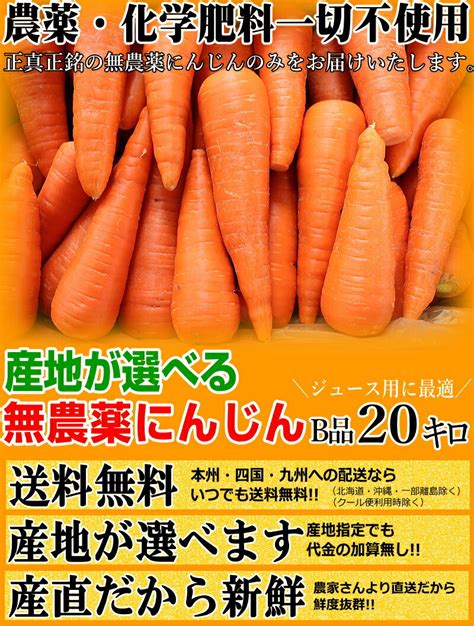 【楽天市場】【送料無料】産地が選べる無農薬にんじん20キロ無農薬 無化学肥料栽培 訳あり 無農薬にんじん 20kg10kg×2箱ジュース用