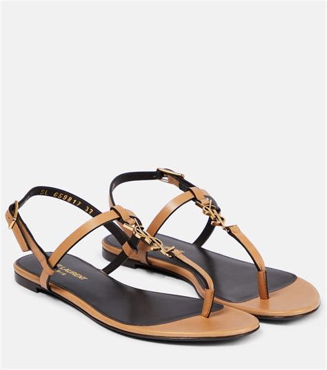 Cassandra Leather Thong Sandals In Brown Saint Laurent Mytheresa