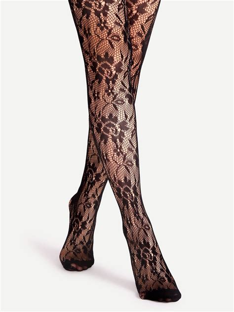 Shop Black Floral Pattern Jacquard Pantyhose Stockings Online SheIn