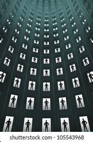 Six Rows Prison Cells Silhouettes People Ai Generated Image