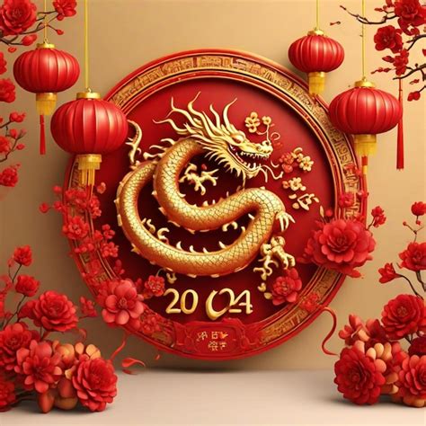 Un reloj rojo y dorado con linternas chinas y un dragón en él Imagen