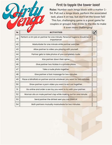 Printable Sexy Game Dirty Jenga Sex Games Hot Adult Tower Sex Game 54