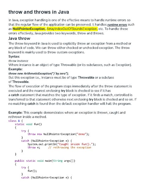 Em Java A Palavra-chave Throws É Usada Para - Java Exception Handling: Understanding 'throw' and 'throws' - Studocu
