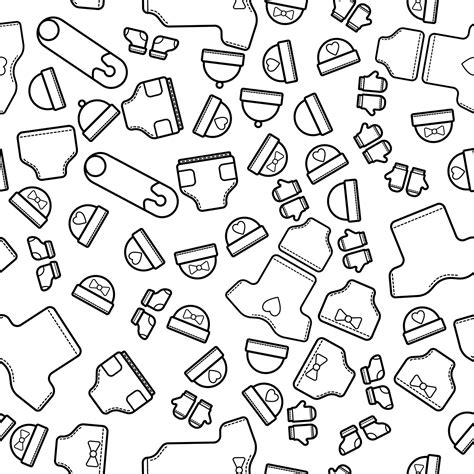 Cute Baby Seamless Pattern Isolated Line Art Decoration Background