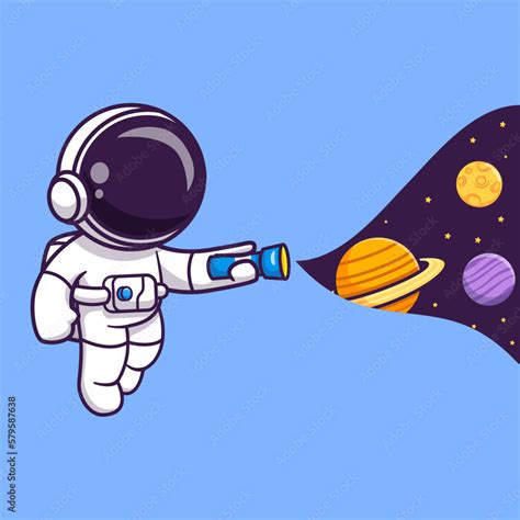 Vetor De Cute Astronaut With Flashlight In Space Cartoon Vector Icon