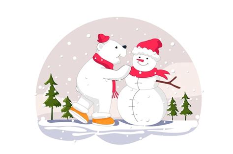 Premium Vector White Bear Rollerblading Merry Christmas Flat Vectors