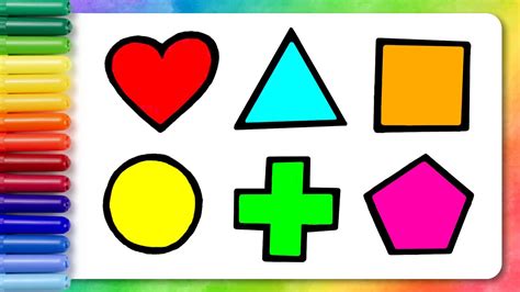 How To Draw Geometric Shapes And Heart ️🟡🟩 Learning Kids Drawings