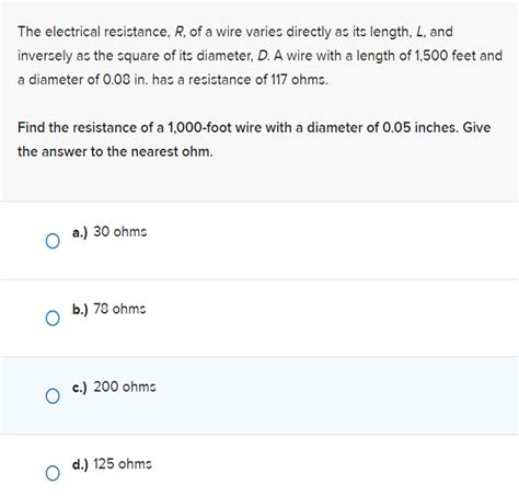 Solved The Electrical Resistance R Of A Wire Varies Directly As