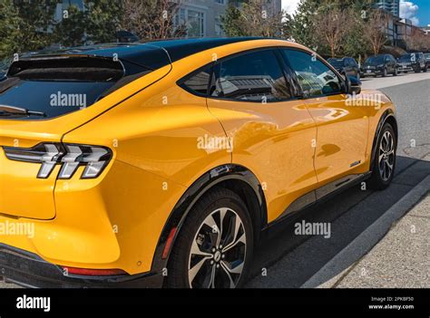 Ford Mustang Mach E 4x Electric Suv Car Parked On A Street Ford Mustang Mach E Battery Electric