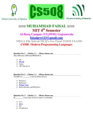 CS502 Mcq S Final Term By Vu Topper RM CS502 Fundamentals Of