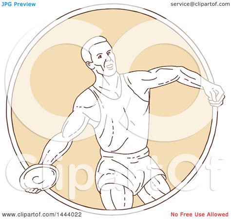 Clipart Of A Mono Line Style Male Track And Field Athlete Discus