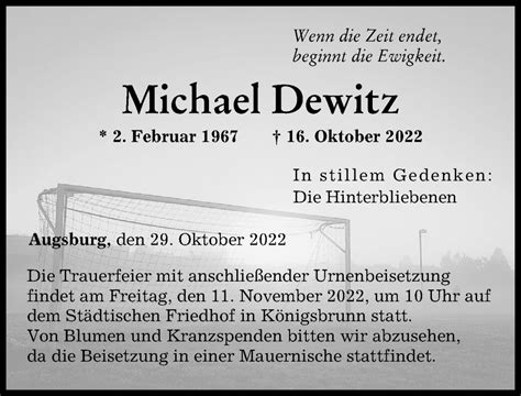 Traueranzeigen Von Michael Dewitz Augsburger Allgemeine Zeitung