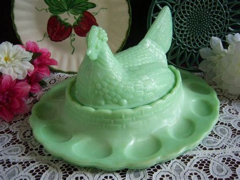 Fenton Jadeite Hen On Nest Egg Tray 13 Jadeite Deviled Egg Plate Fenton Jadeite Egg Tray