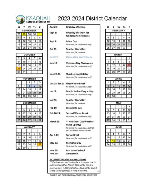 Issaquah School District Calendar 2024-2025