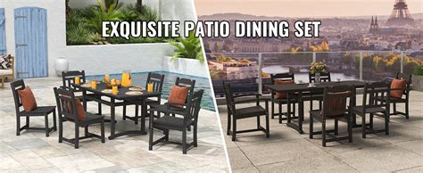 Vevor Pieces Patio Dining Set Outdoor Rectangle Furniture Table And