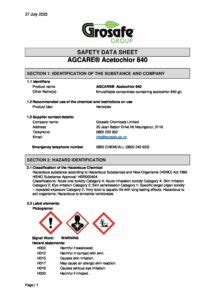 Agcare Acetochlor Sds Grosafe