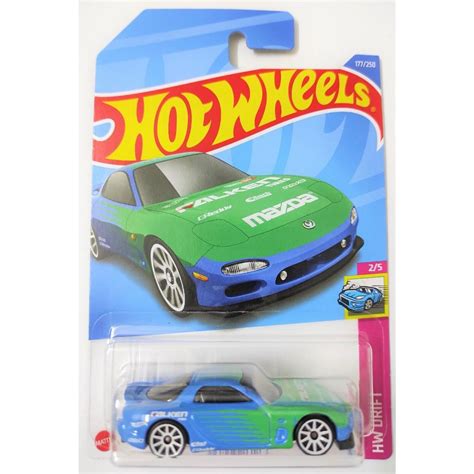 Hot Wheels 177 250 HW Drift 2 5 JDM 95 Mazda RX 7 Blue Falken MOSC