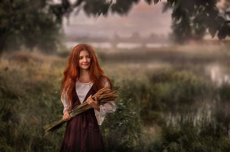 redhead nature woman mood hd wallpaper