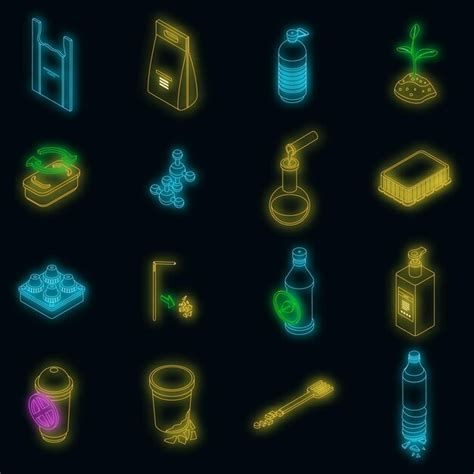 Premium Vector Biodegradable Plastic Icons Set Vector Neon