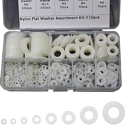 Yakamoz Nylon Washers 520Pcs White Nylon Flat Washers Assortment Kit