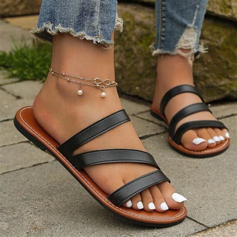 Womens Round Toe Open Toe Flat Sandals Reinsho