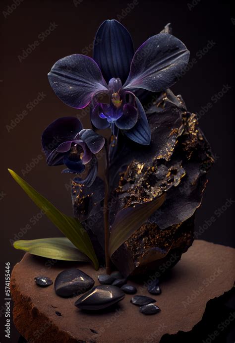 Black orchid on a precious background. dark background. Generative ai Stock Illustration | Adobe ...