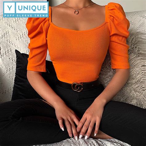 Stretchable Square Neck Puff Sleeve Crop Top You Is Unique