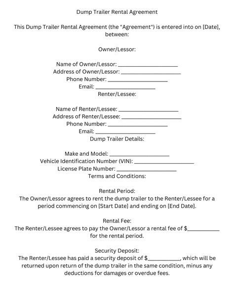 Dump Trailer Rental Agreement Template Etsy