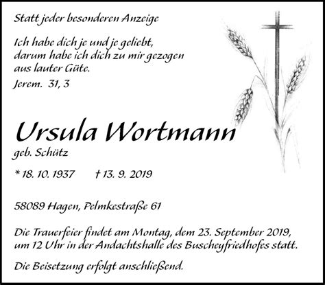 Traueranzeigen Von Ursila Wortmann Trauer In NRW De