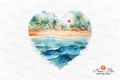 Beach Heart Watercolor Clipart Sublimati Graphic By Crafticy Creative