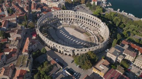 Arena Pula Ancient Ruins Of Roman Amphitheatre In Pula Aerial View