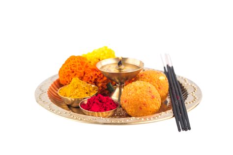 Decorated Hindu Puja Thali With Traditional Items Hinduism, Hindu, Devi, Lamp PNG Transparent ...