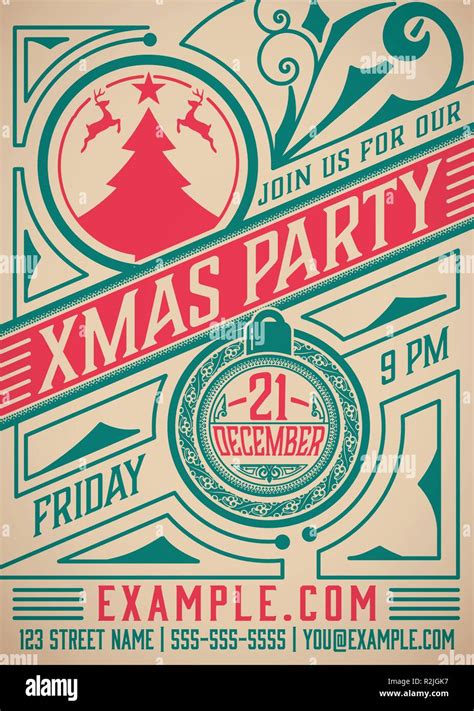 Retro Christmas party poster. Holidays flyer design. Vector ...