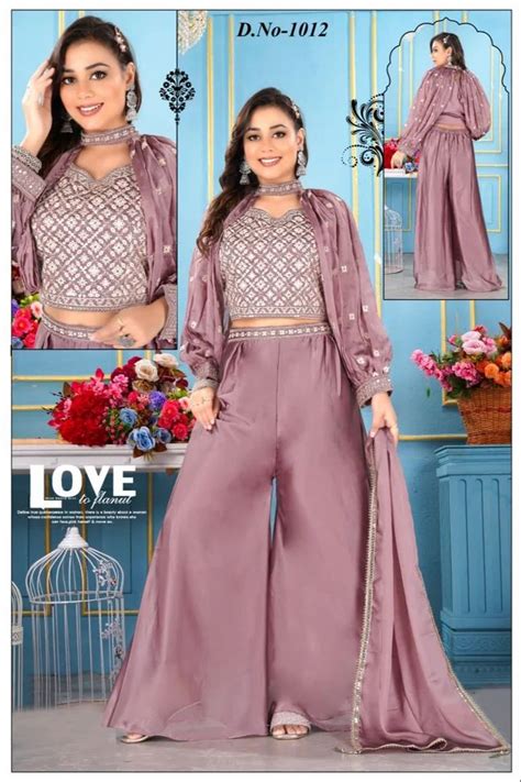 Printed Rangoli Silk Shrug Crop Top Palazzo Set At Rs 1095 Set In