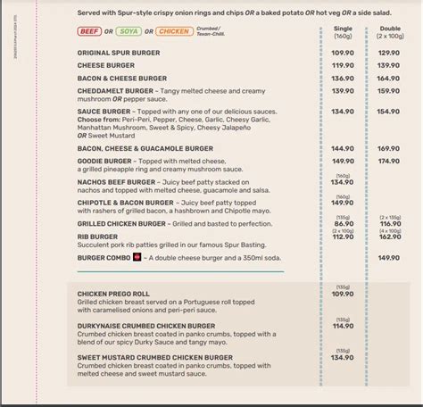 Spur Menu With Prices In South Africa December 2024