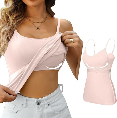 Zyxtim Spaghetti Strap Tank Top With Built In Bra Cotton Shelf Bra Camisoles Plus Size Casual