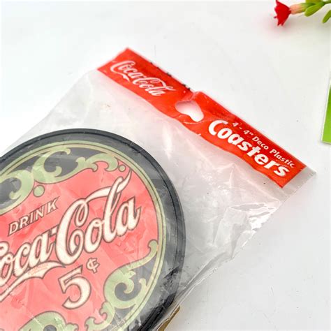 Vintage Retro Coca Cola 4 Deco Plastic Coasters With Rimmed Etsy