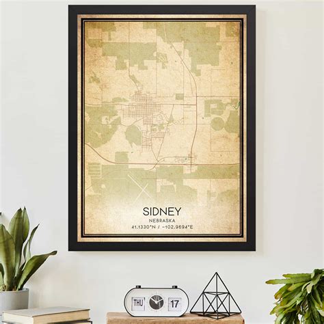 Vintage Sidney Nebraska Map Poster Modern Home Decor Wall Art Print