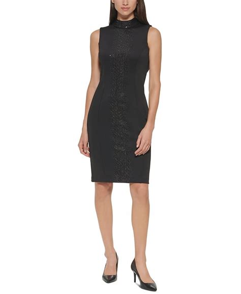 Calvin Klein Embellished Mock Neck Sheath Dress Macys