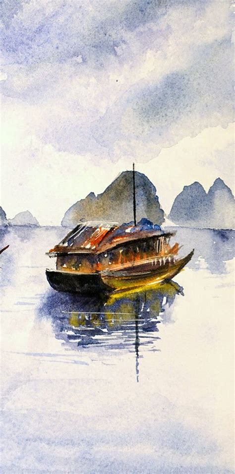 Halong Bay Original Watercolor Painting Vietnam Landscape Art