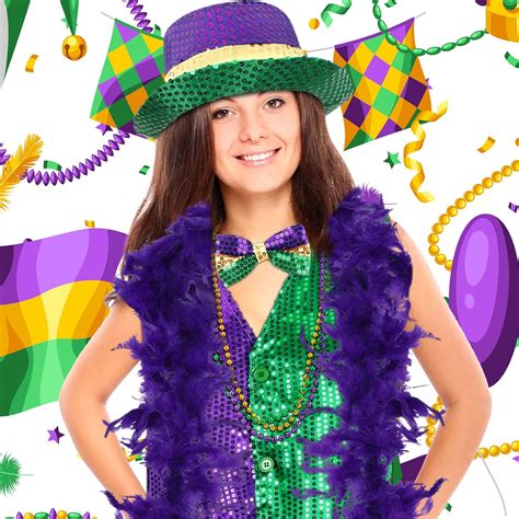 Hicarer 7 Pieces Mardi Gras Outfit For Women Mardi Gras Costume Accessories Mardi Gras Sequin