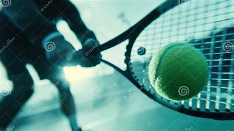 Cinematic Image Tennis Player Hitting Tennis Ball With Racket Close