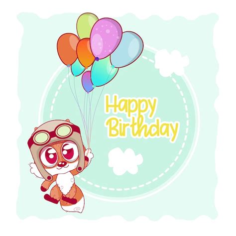 Premium Vector Greeting Birthday Card With Cute Fox
